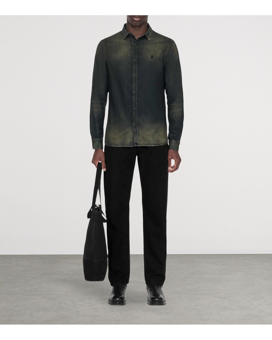 AllSaints Black Gleason Denim Shirt for men