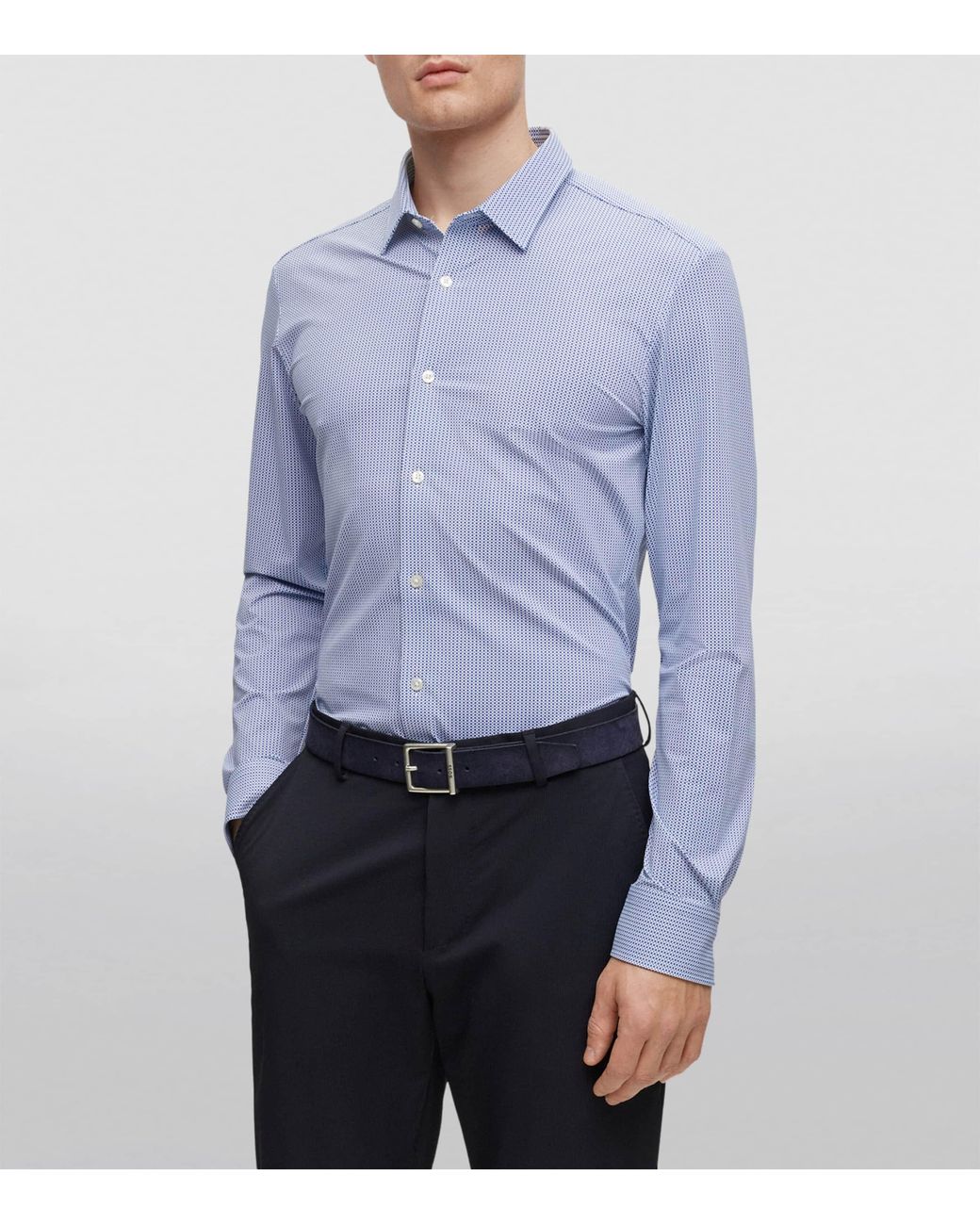 Boss Blue Performance-Stretch Jersey Printed Shirt for men