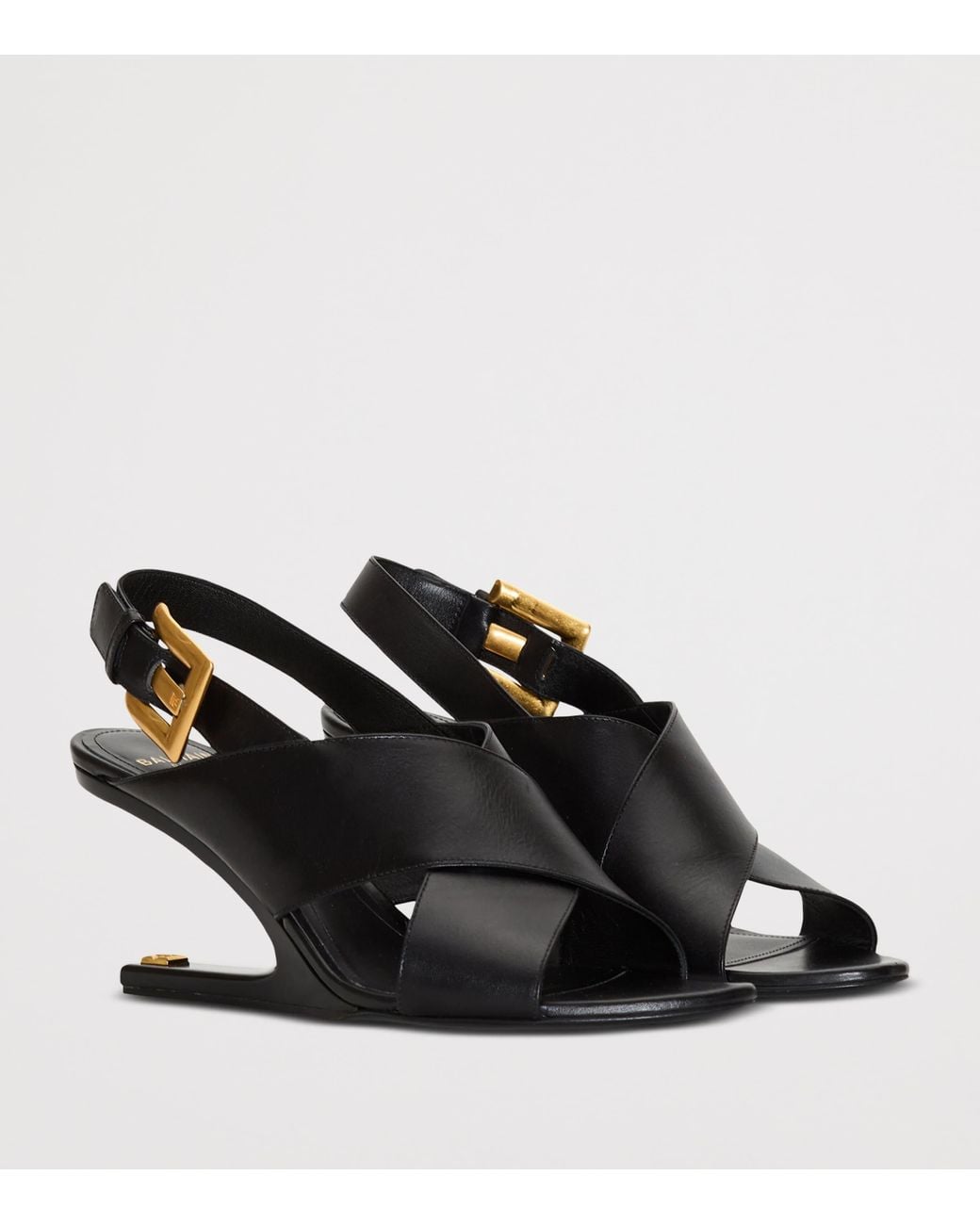 Balmain Black Leather Anthem No-Wedge Heeled Sandals 75
