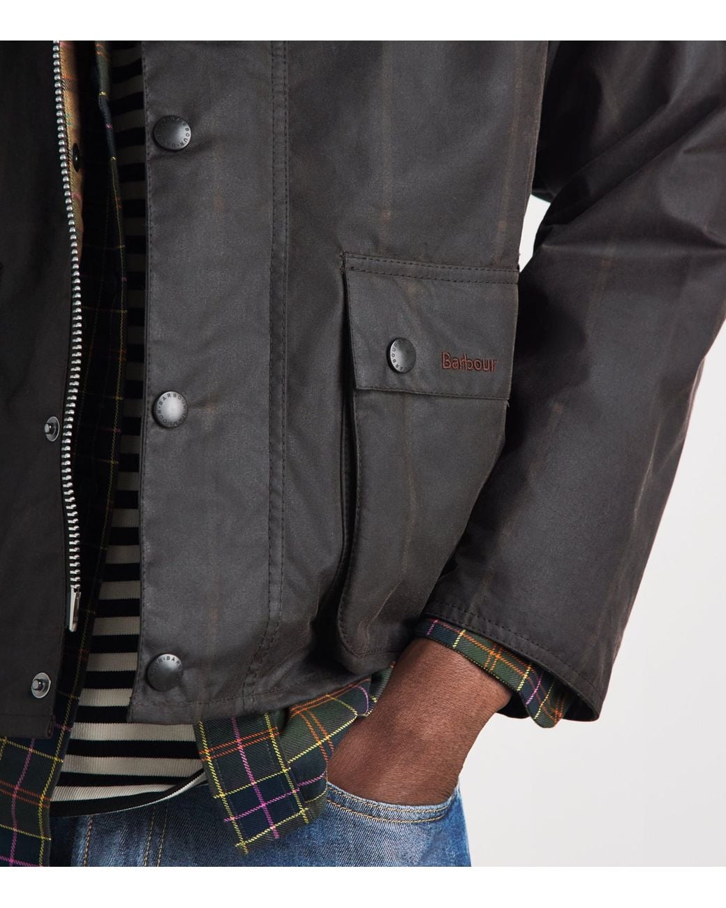 Barbour Black X Paul Smith Waxed Transport Windowpane Jacket for men