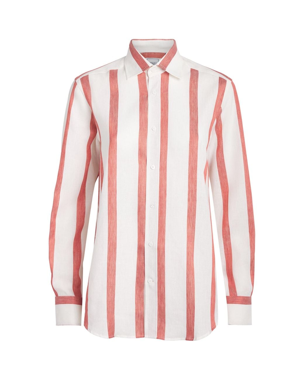 With Nothing Underneath Red Linen-Cotton Stripe The Boyfriend Shirt