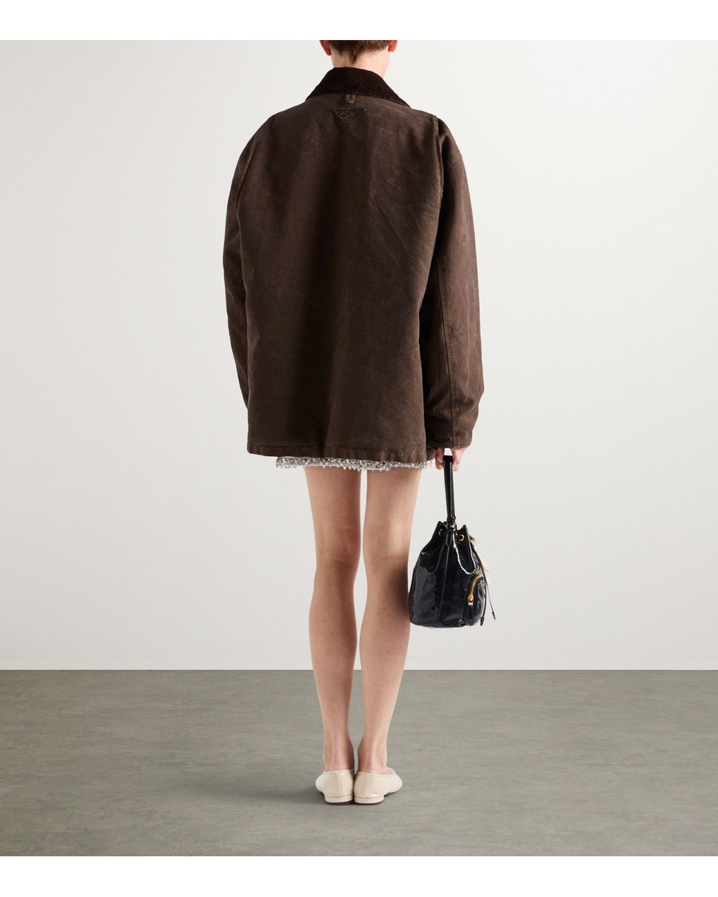 Prada Brown Shearling-Trim Barn Jacket
