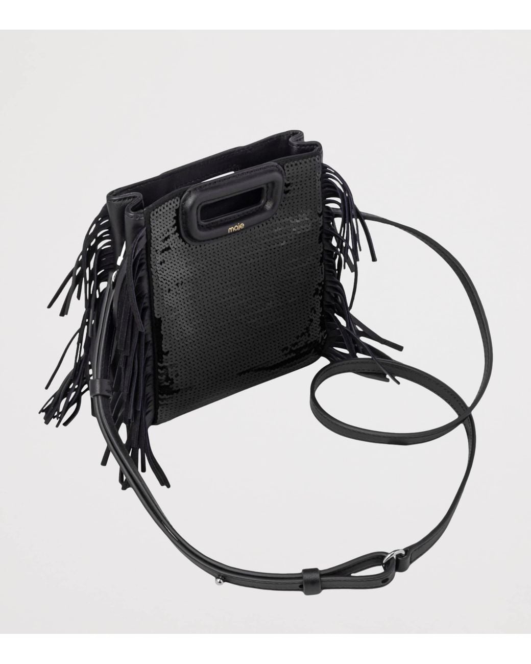 Maje Black Mini Sequin Fringed M Bag