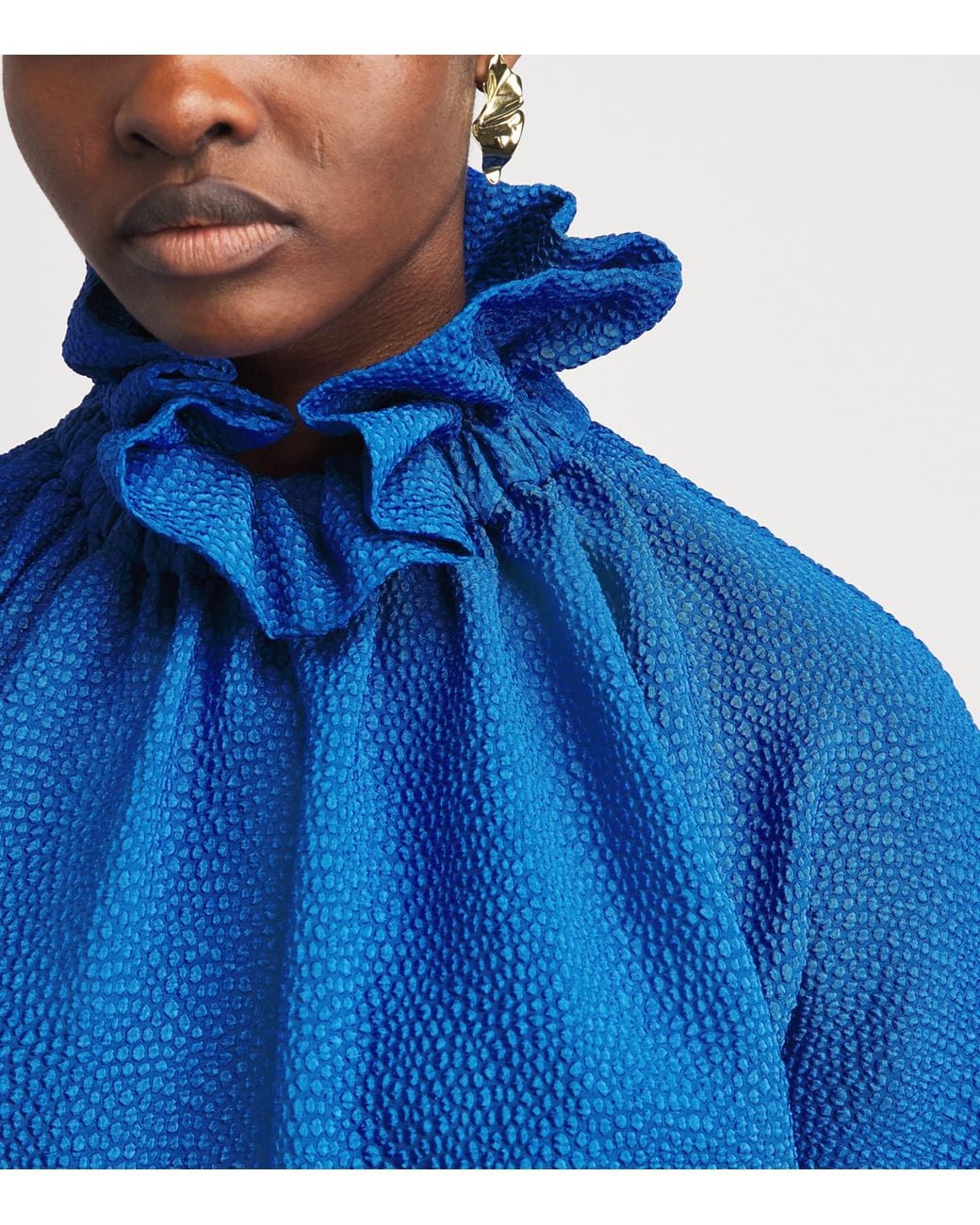 Edeline Lee Blue Jacquard Ruff Blouse