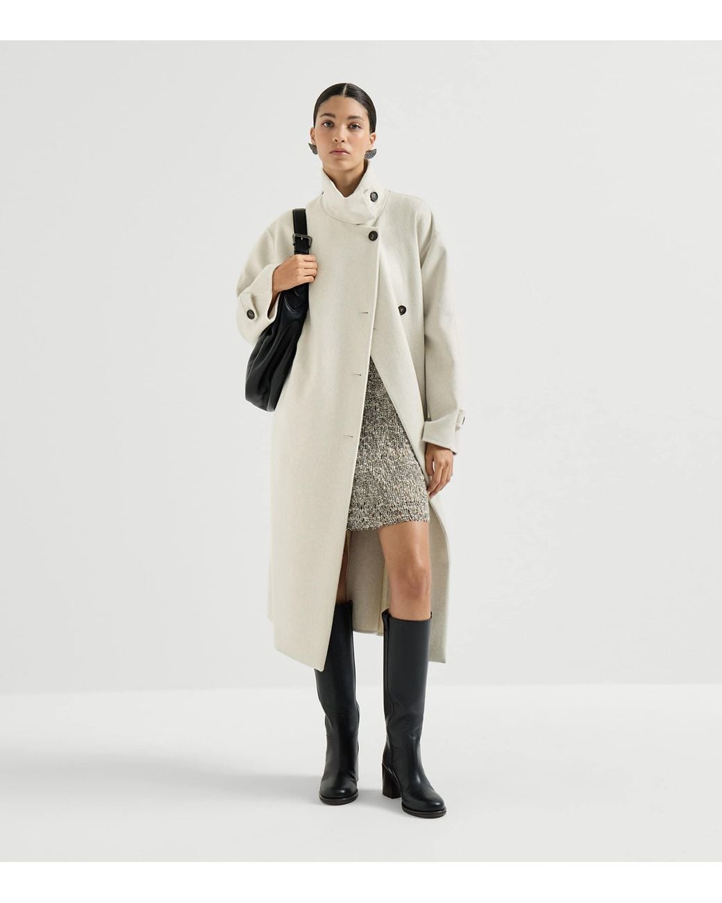Brunello Cucinelli Gray Craquelé Embroidered Mini Dress