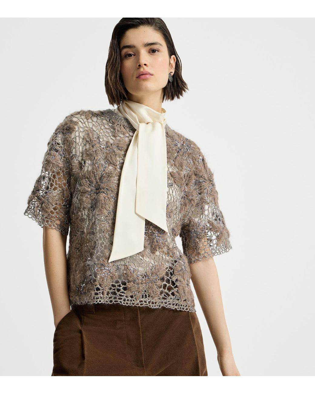 Brunello Cucinelli Natural Mohair-Blend Whispering Bloom T-Shirt