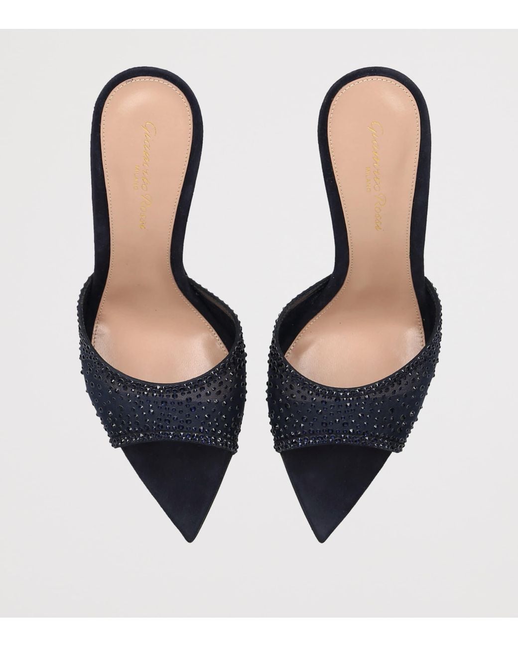 Gianvito Rossi Blue Suede Embellished Rania Mules 85