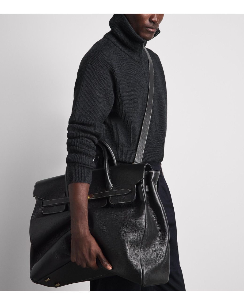 Eleventy Black Leather Tote Bag for men