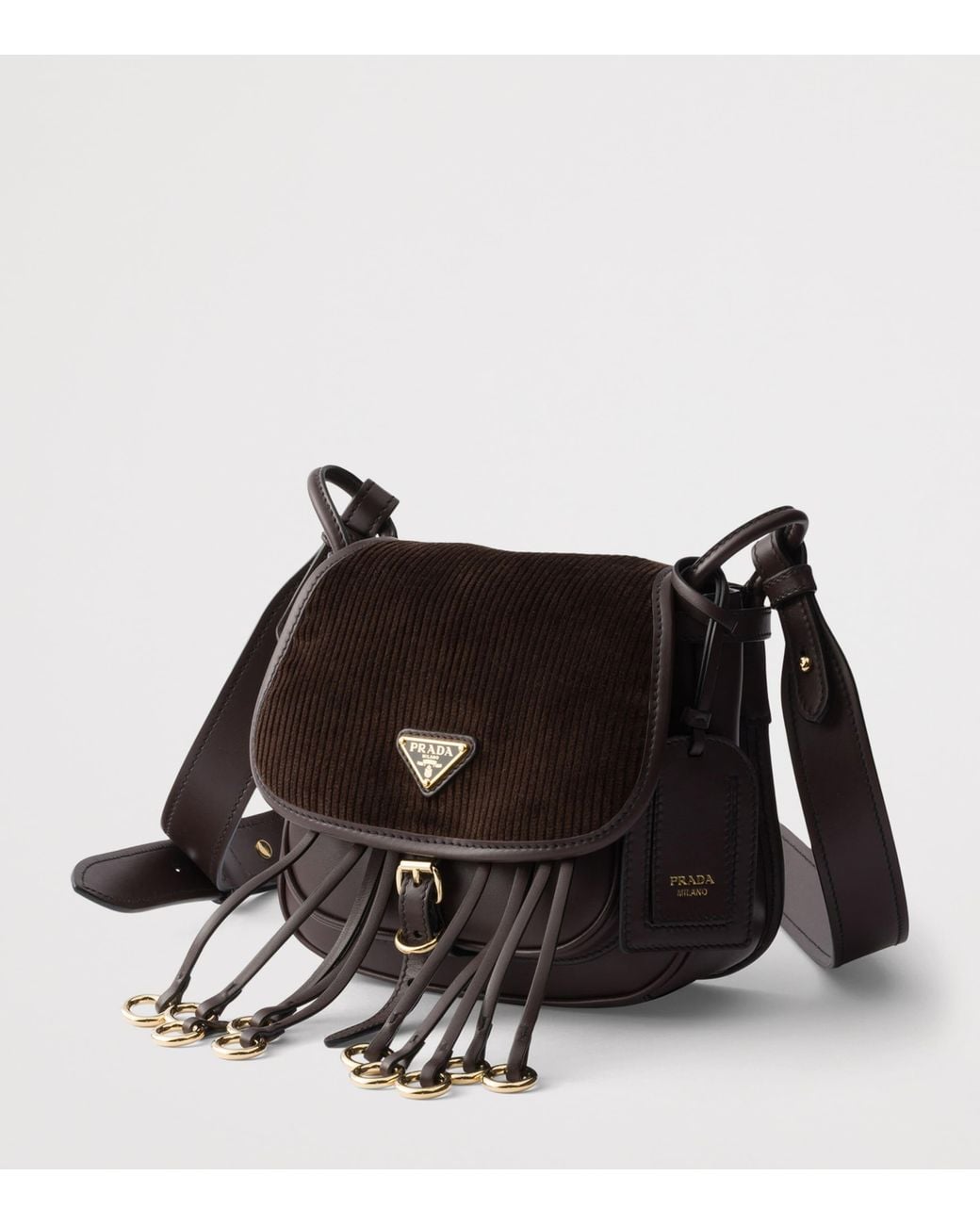 Prada Black Mini Leather And Corduroy Corsaire Shoulder Bag