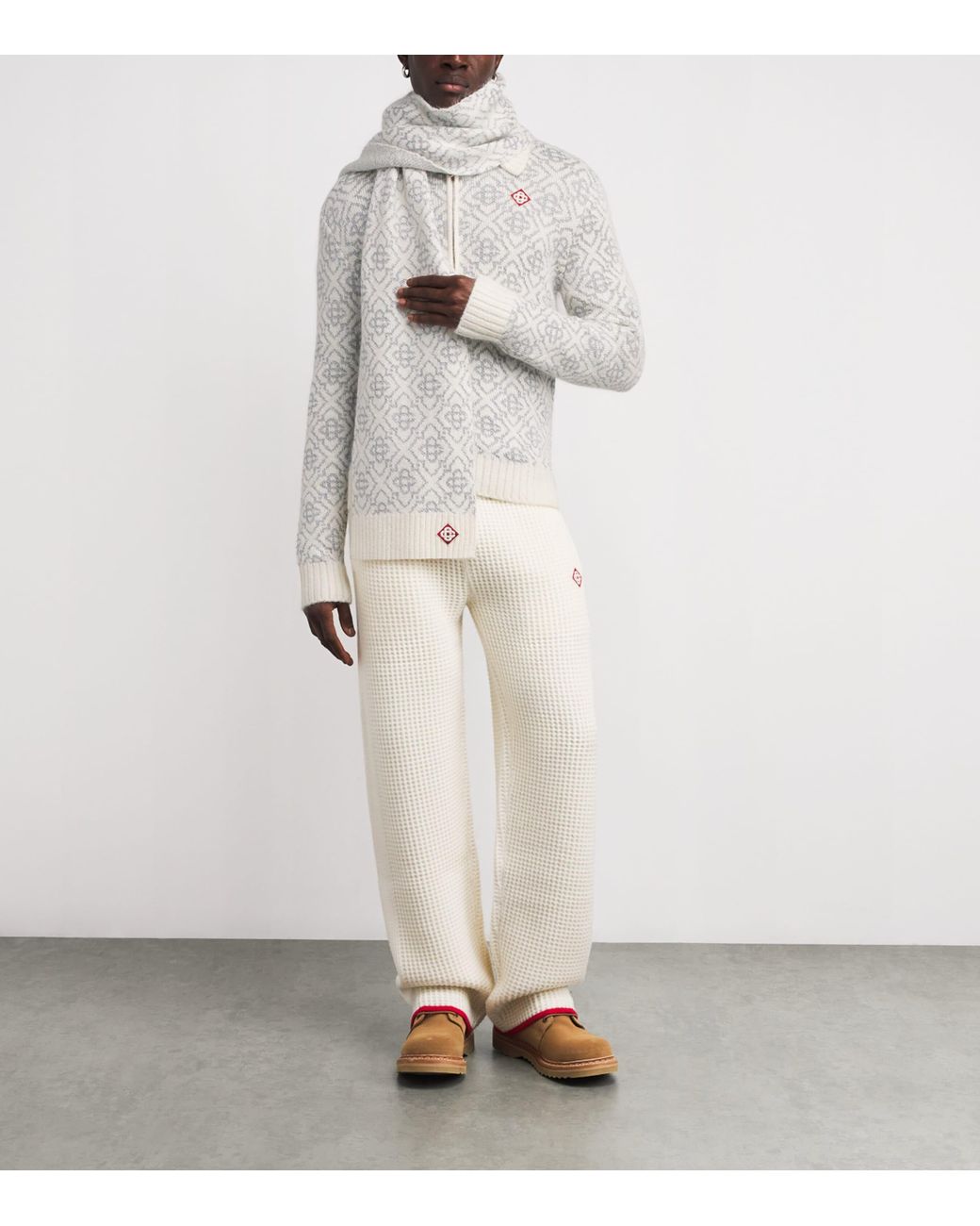 CASABLANCA Monogram Zip-Up Cardigan in White for Men | Lyst