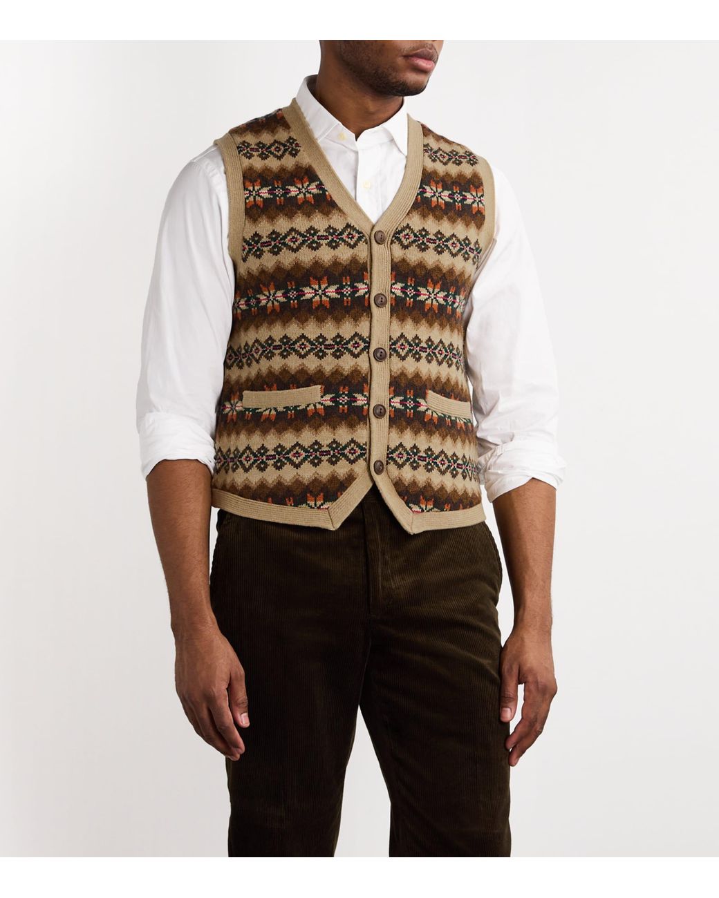 Polo Ralph Lauren Wool Fair Isle Button Up Vest in Brown for Men Lyst UK
