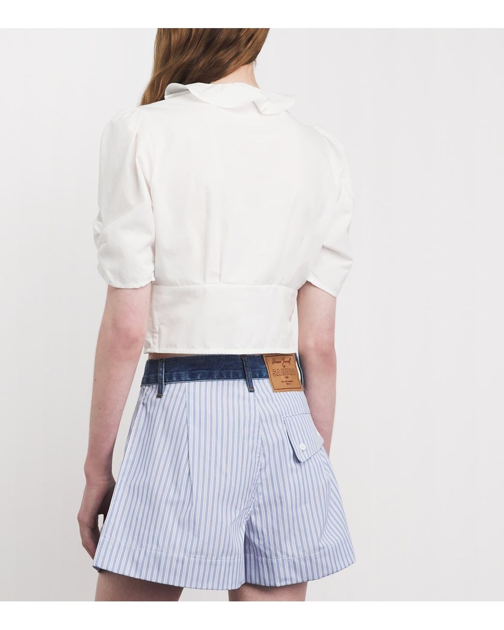 Sandro White Cotton Ruffle Blouse