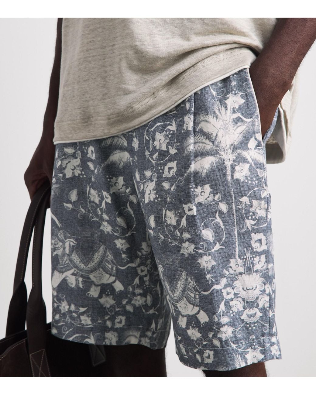 Eleventy Blue Linen Drawstring Bermuda Shorts for men