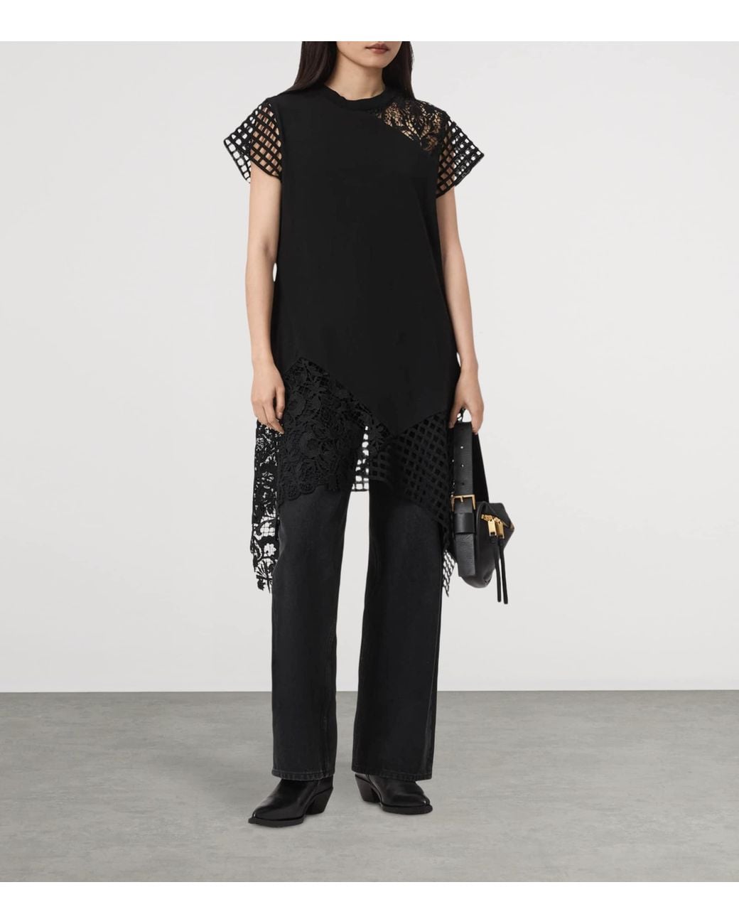 AllSaints Black Cotton Mesh Zala T-Shirt Dress