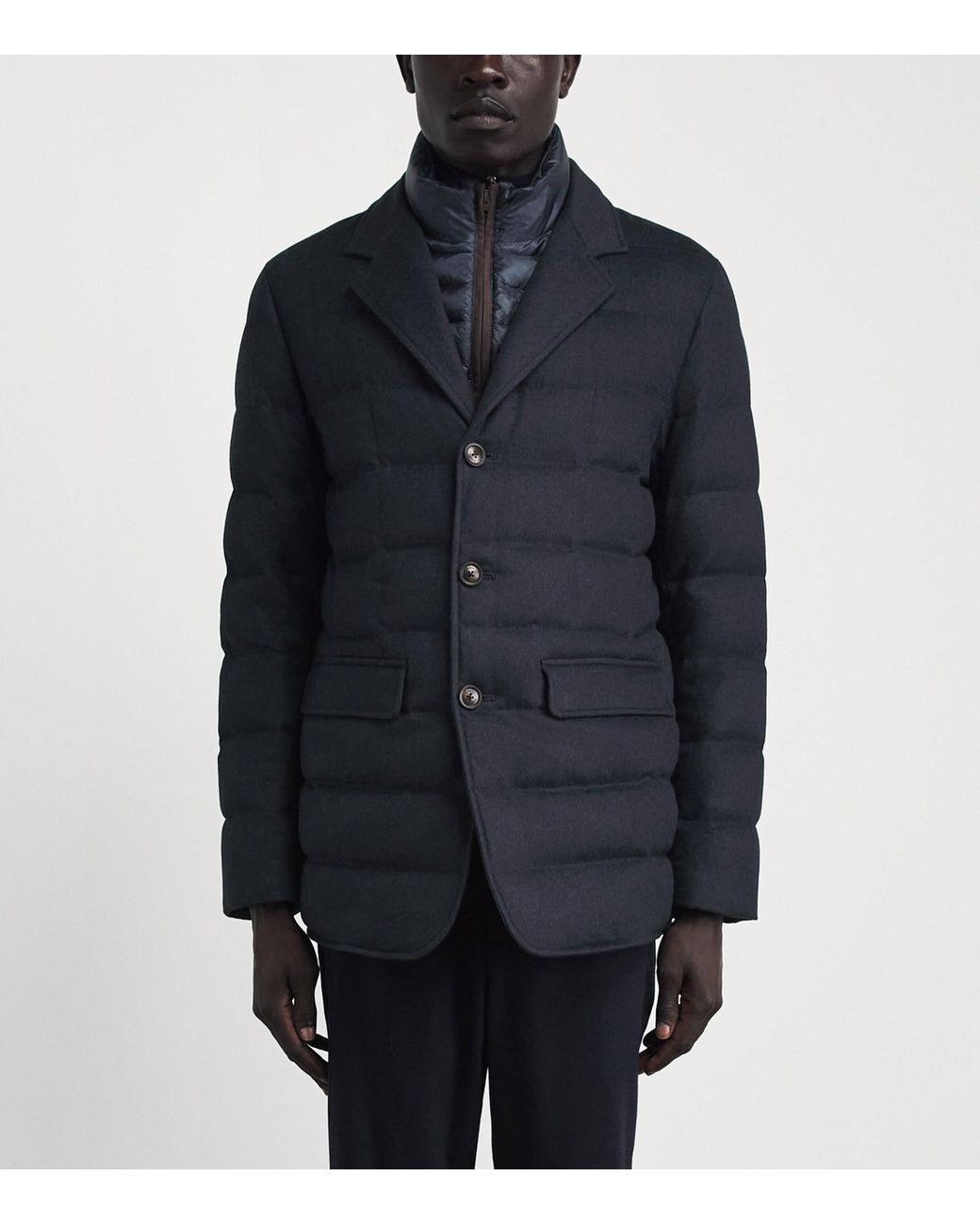 Herno Blue Silk-Cashmere Quilted Hybrid Jacket for men