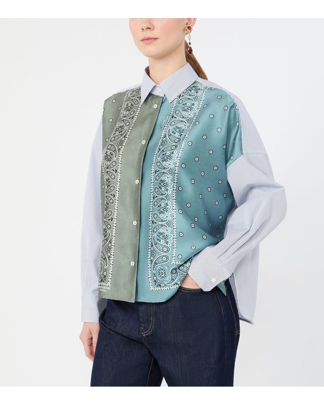 Weekend by Maxmara Blue Satin-Front Bandana Print Shirt