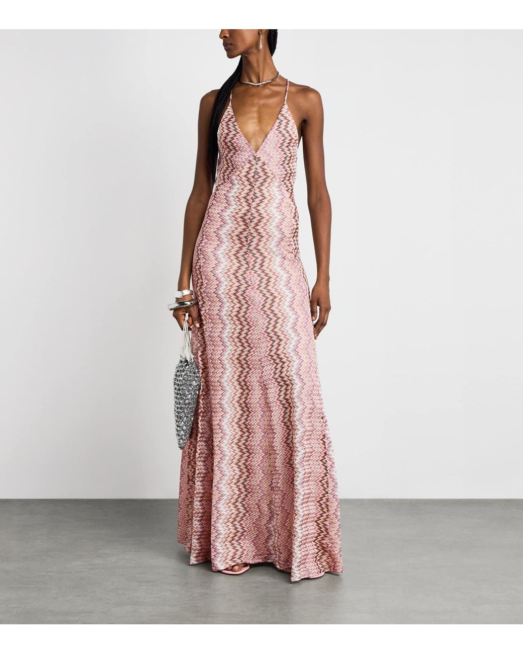 Missoni Pink Zigzag V-Neck Maxi Dress