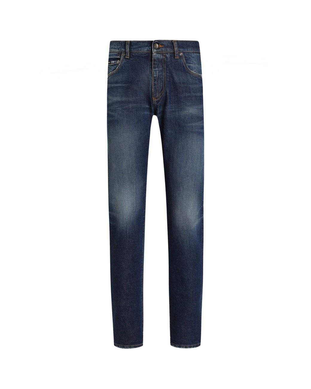 Dolce & Gabbana Blue Slim Logo-Patch Jeans for men