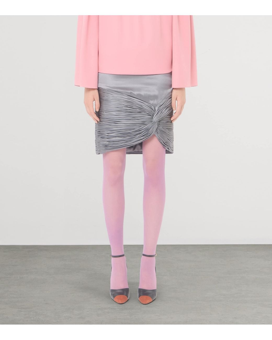 Valentino Gray Satin Draped Plissé Mini Skirt