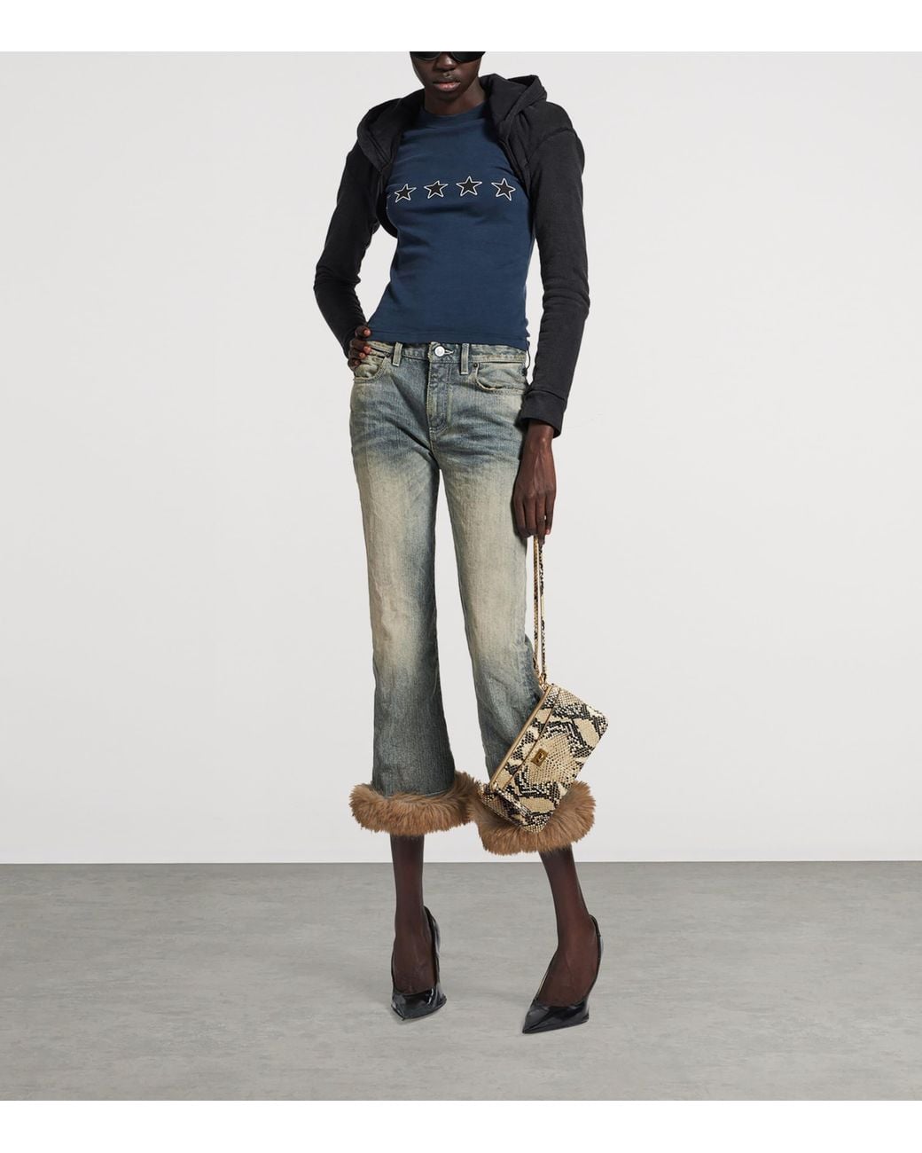 Balenciaga Metallic Calfskin Python-Embossed Pouch