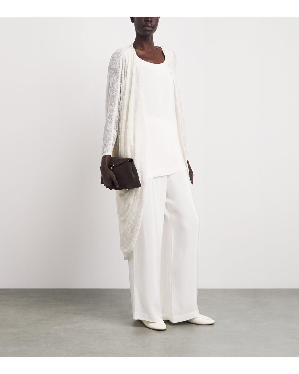 Eskandar White Floral Cocoon Shawl Cardigan