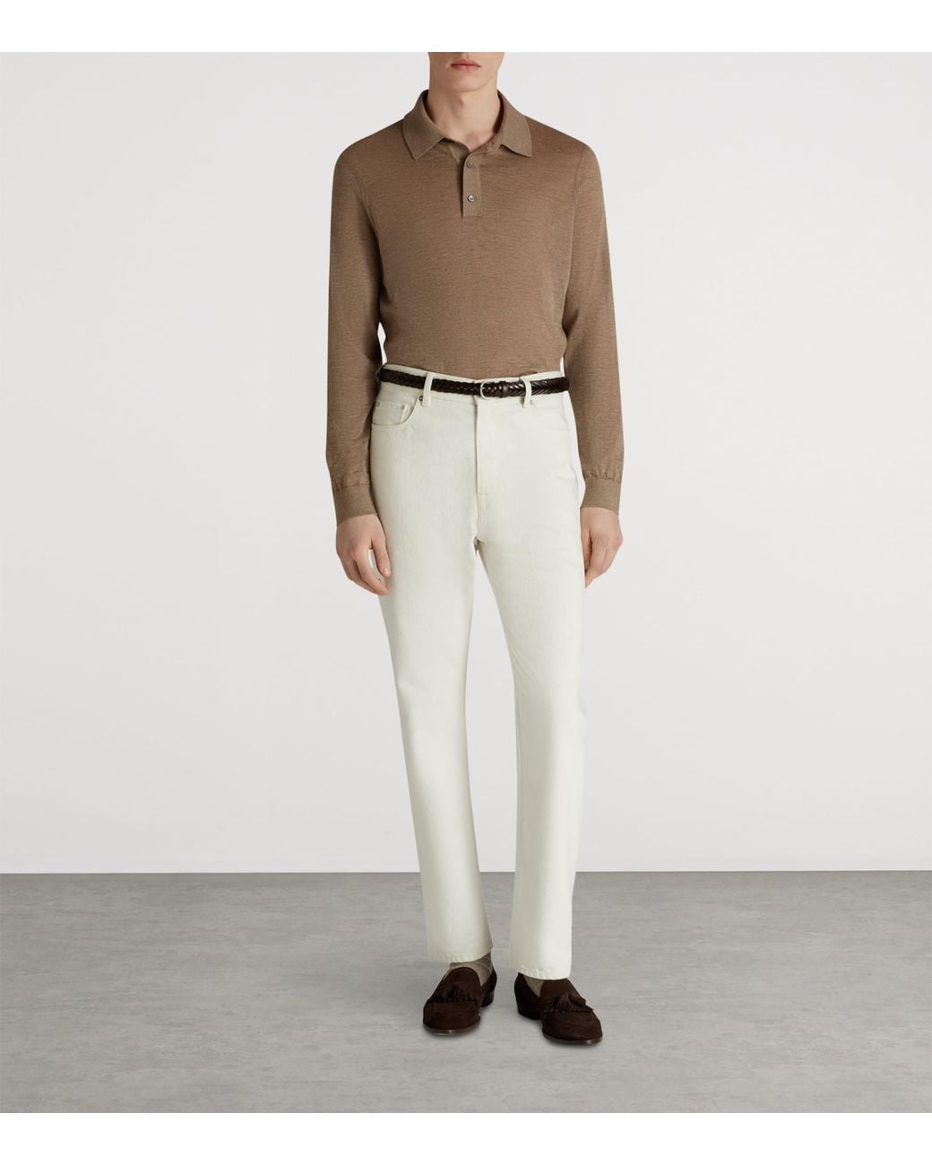 Dunhill Brown Superfine Cashmere Long-Sleeve Polo Shirt for men
