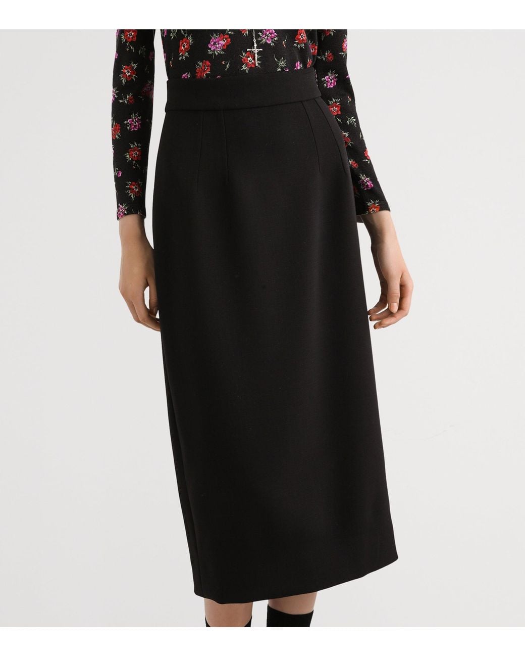 Dolce & Gabbana Black Stretch-Virgin Wool Midi Pencil Skirt