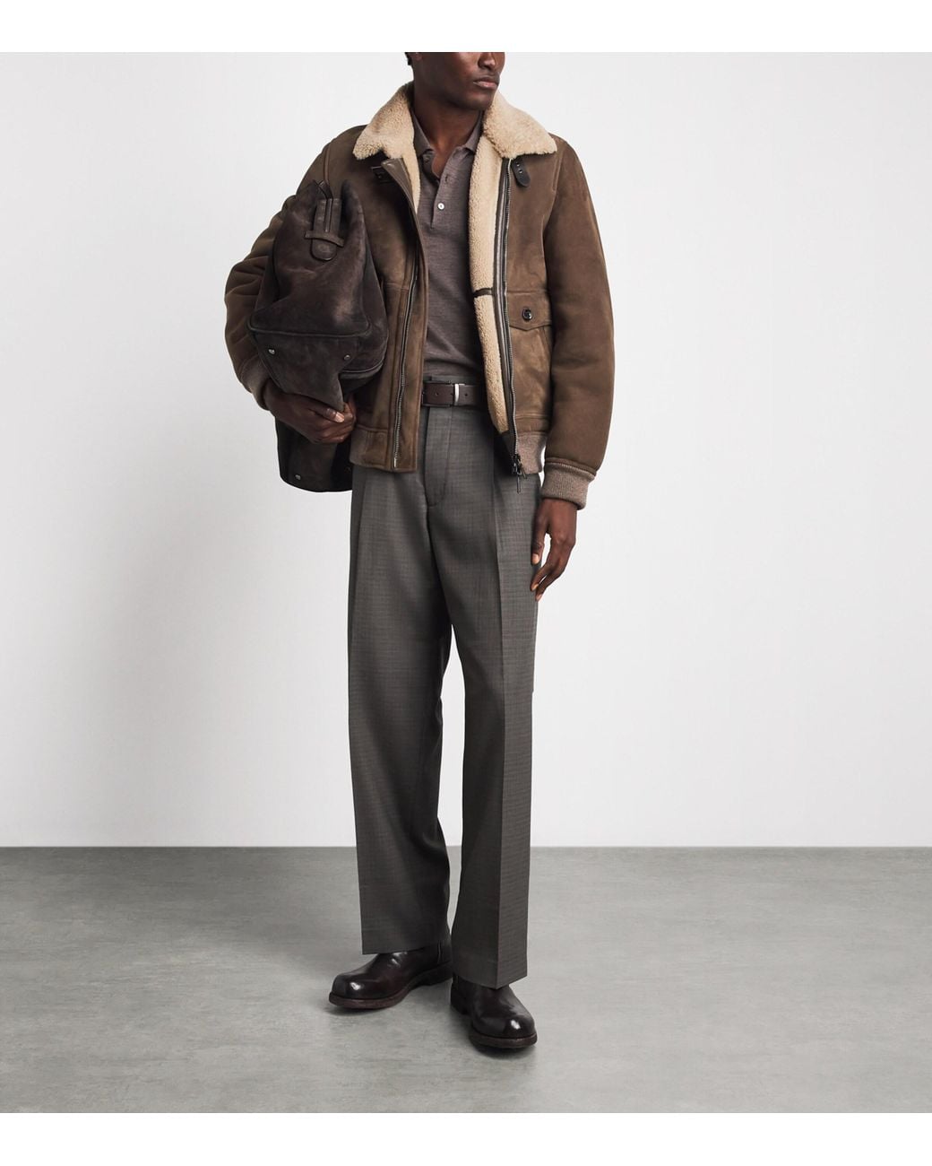 Moorer Brown Shearling Fiano Bomber Jacket for men