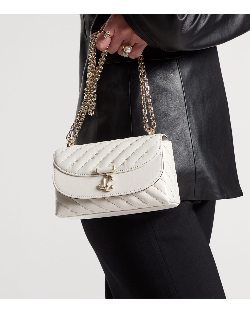 Jimmy Choo White Curve Small Biker Leather Quilted Cross-Body Bag