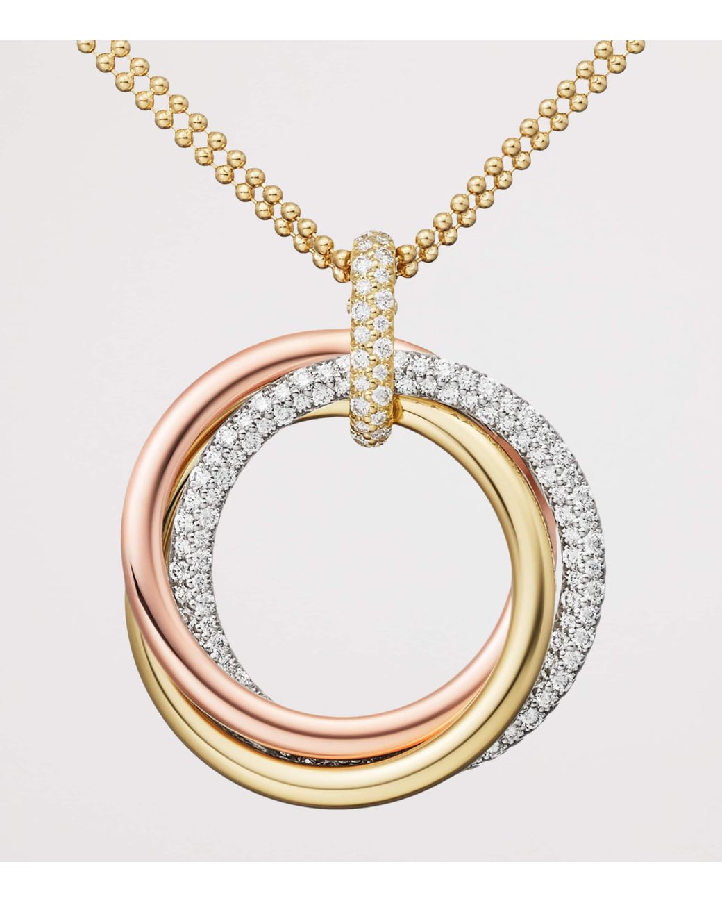 Cartier Metallic Large, Rose, And Diamond Trinity Necklace