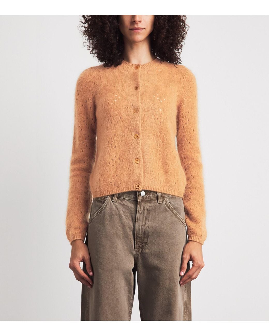 FRAME Brown Wool-Cashmere Airy Teddy Cardigan