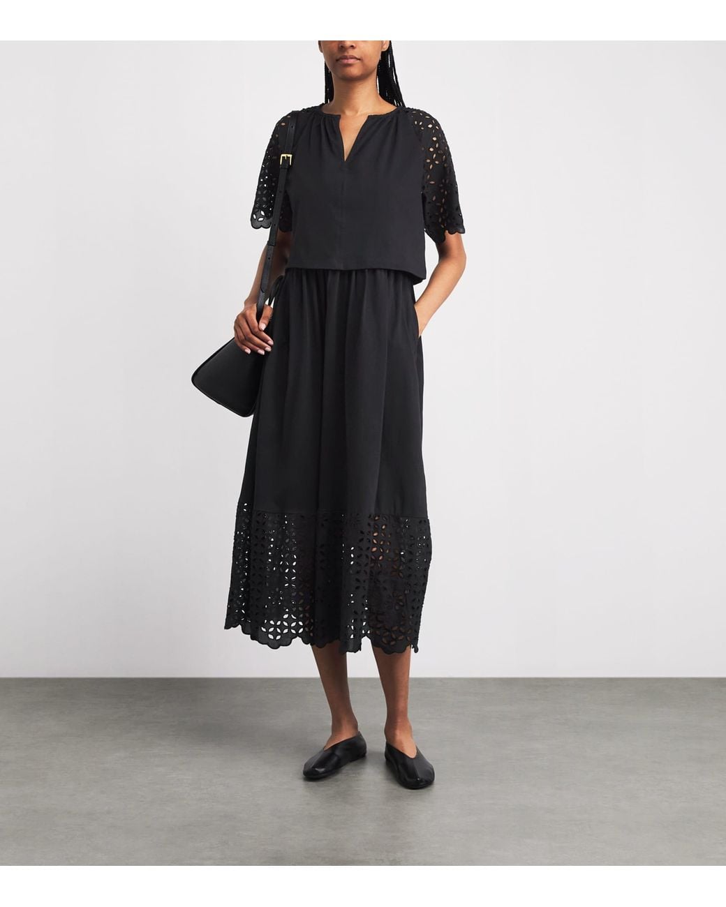 ME+EM Black Broderie Anglaise 2-In-1 Maxi Dress