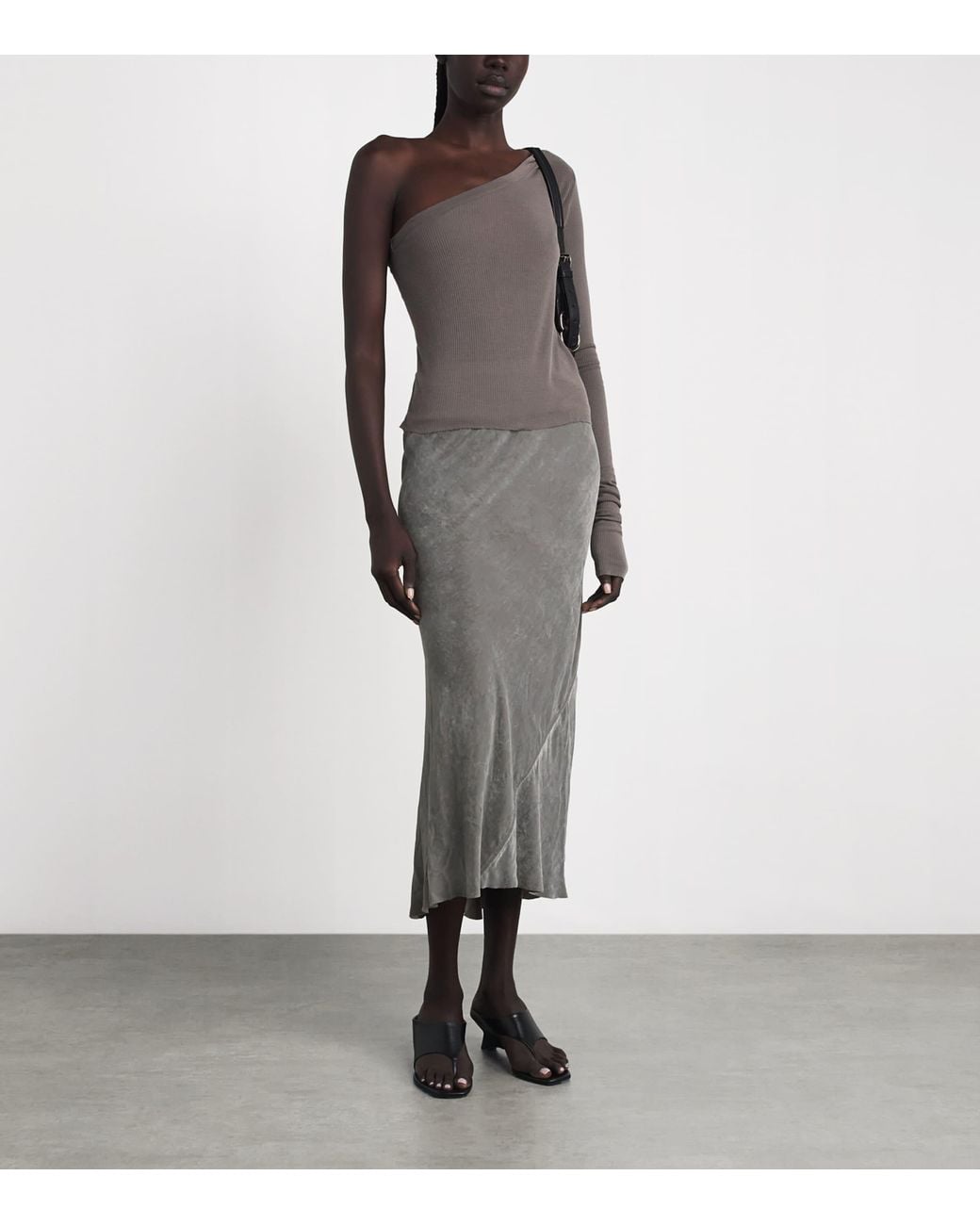 Rick Owens Gray Velvet Midi Slip Skirt