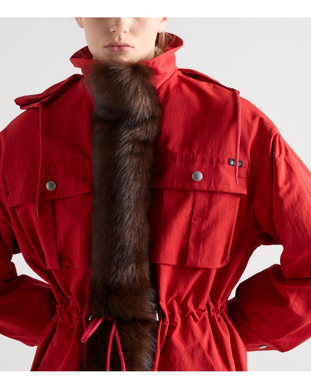 Prada Red Technical Shearling-Trimmed Parka