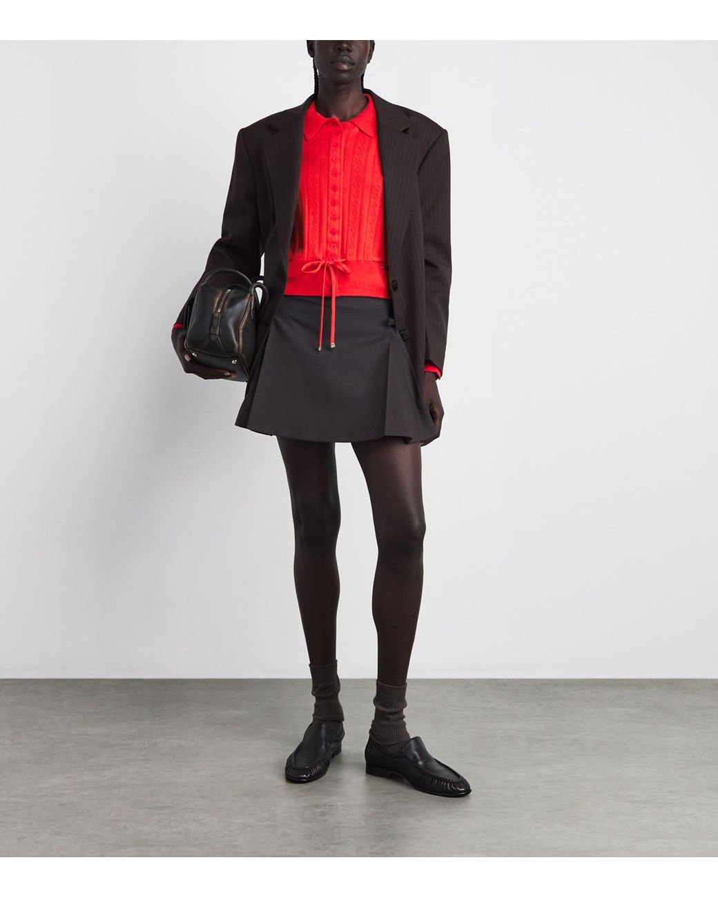 Sandro Red Wool-Blend Pointelle Knit Cardigan