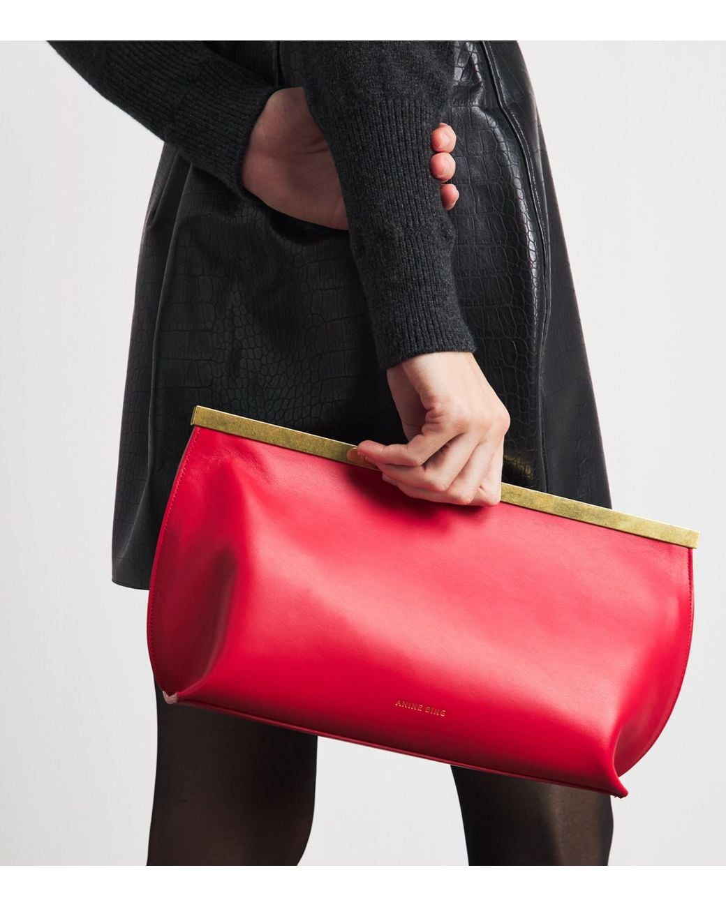 Anine Bing Red Leather Anine Clutch Bag