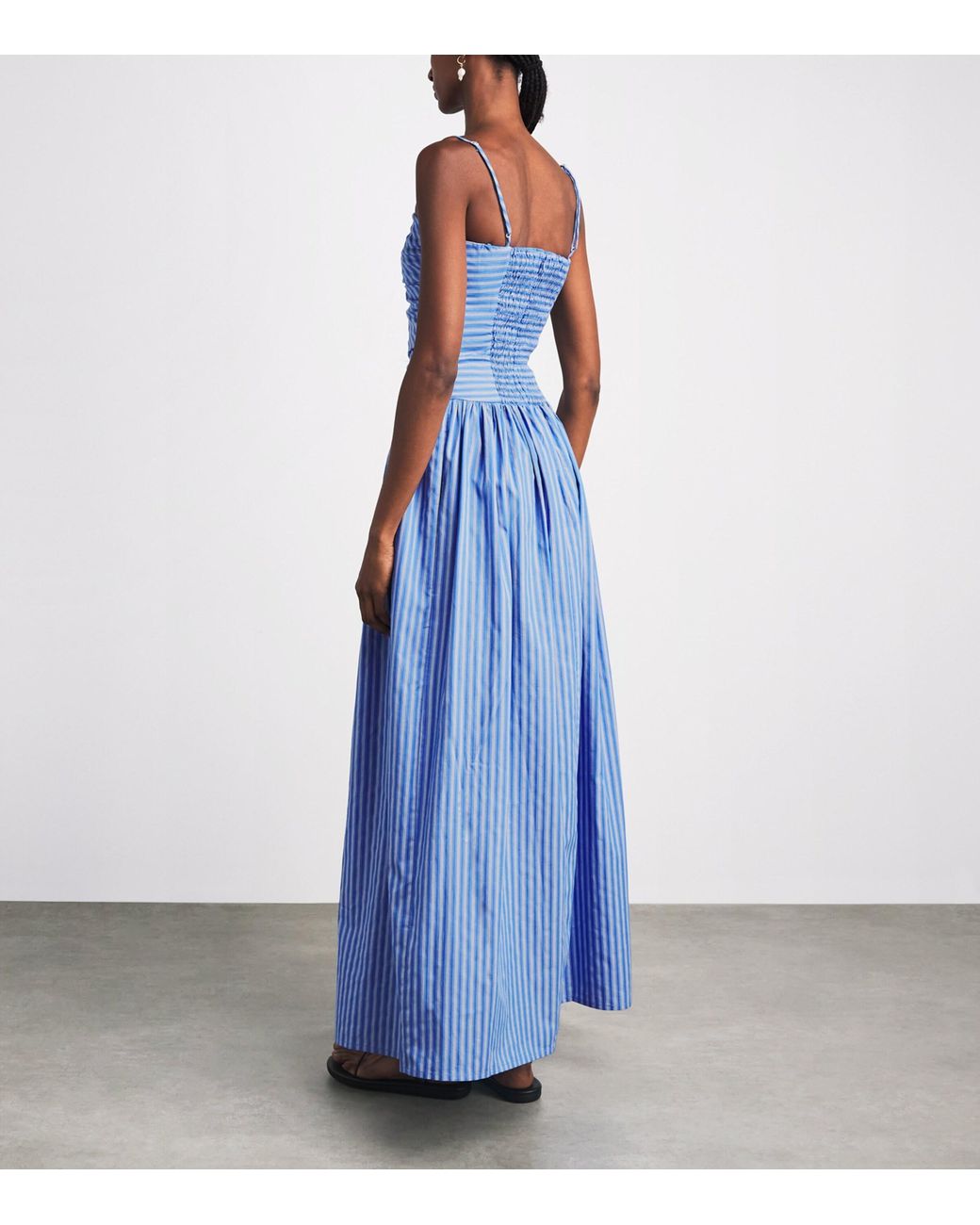 Faithfull The Brand Blue Cotton Stripe Portlligat Maxi Dress