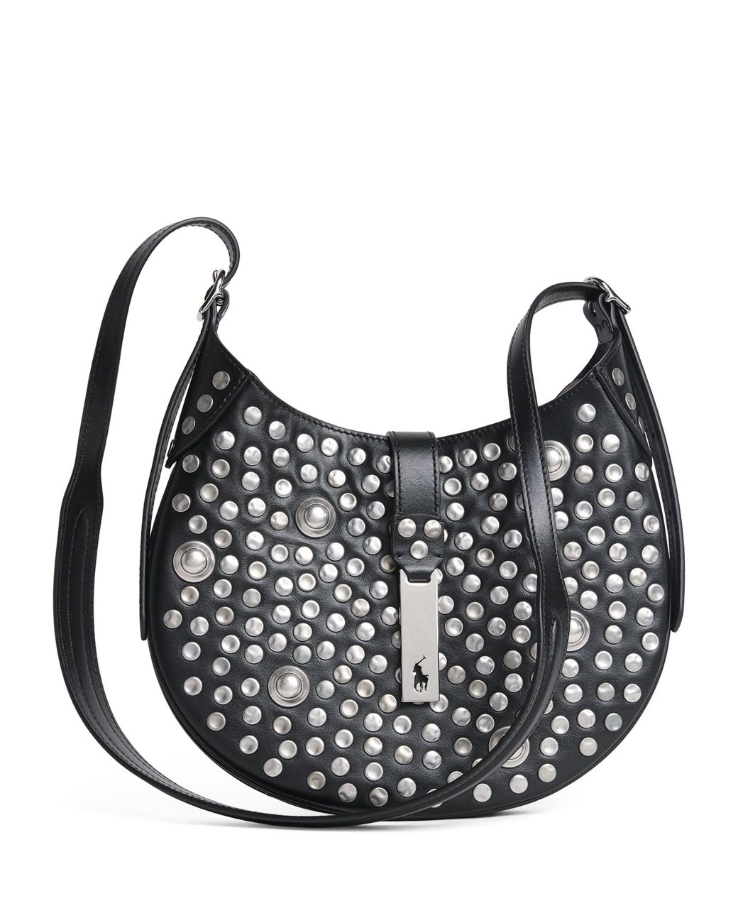 Polo Ralph Lauren Black Leather Studded Polo Id Shoulder Bag