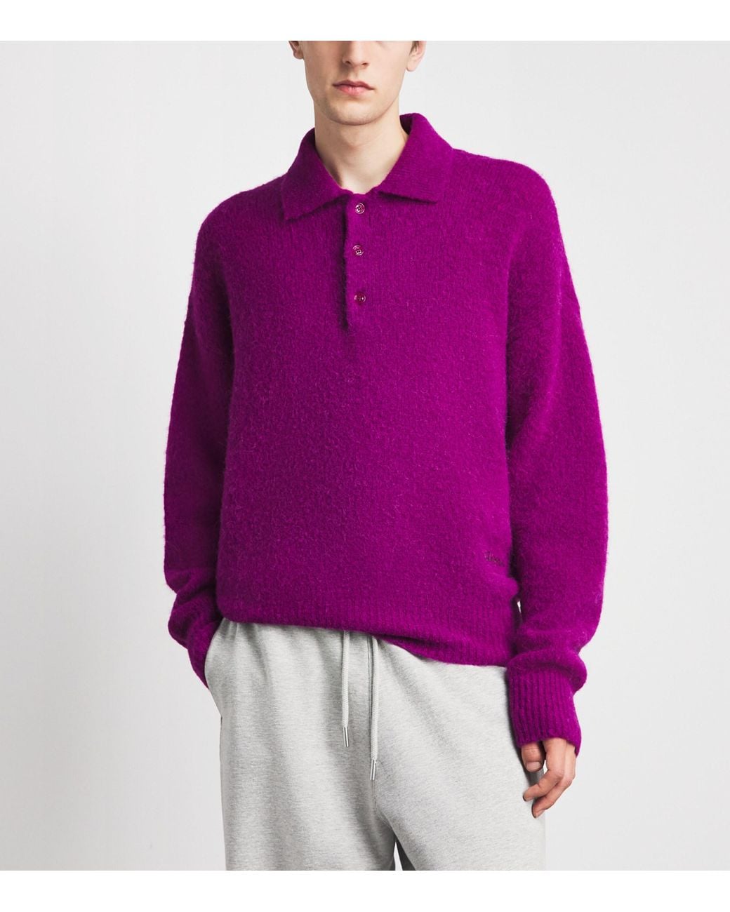 AMI Purple Knitted Polo Sweater for men