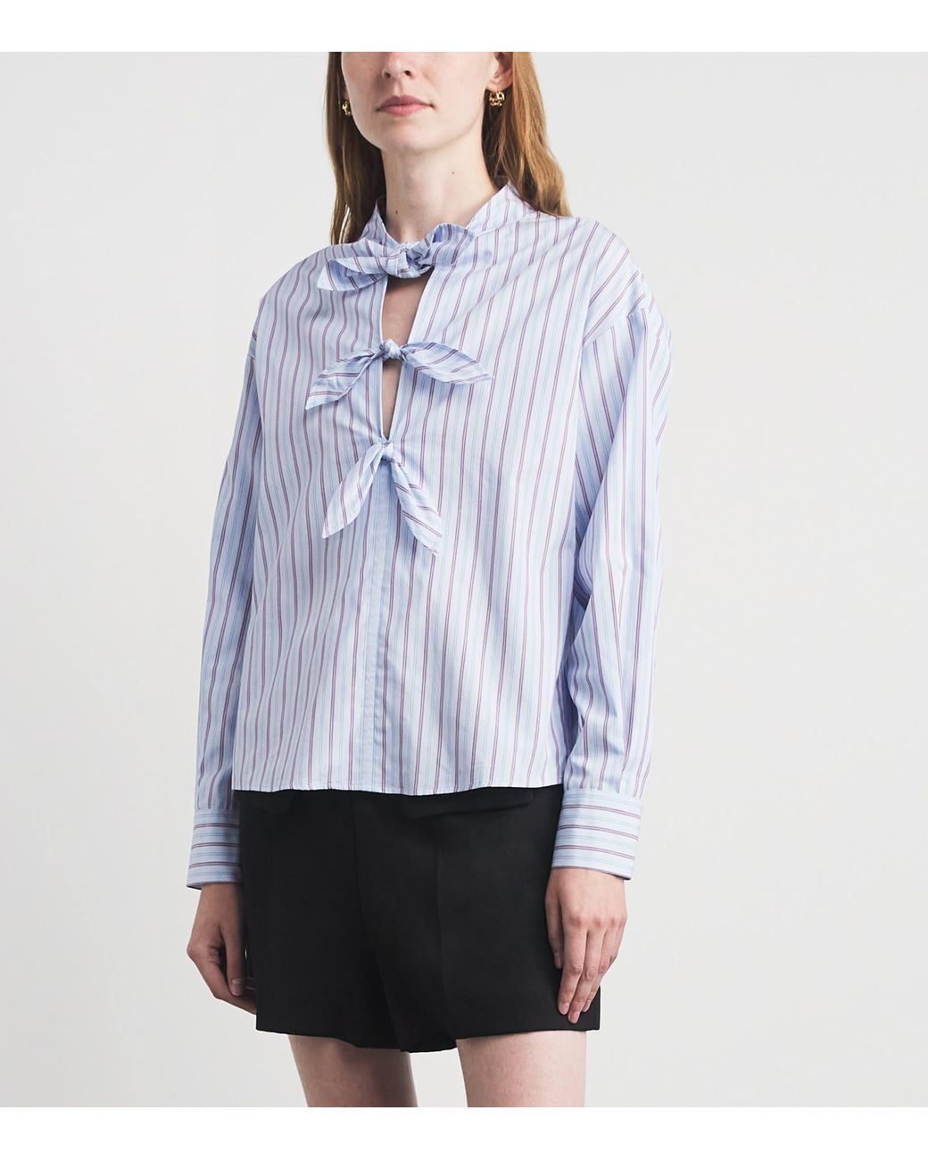 Claudie Pierlot Blue Cotton Knot-Detail Shirt