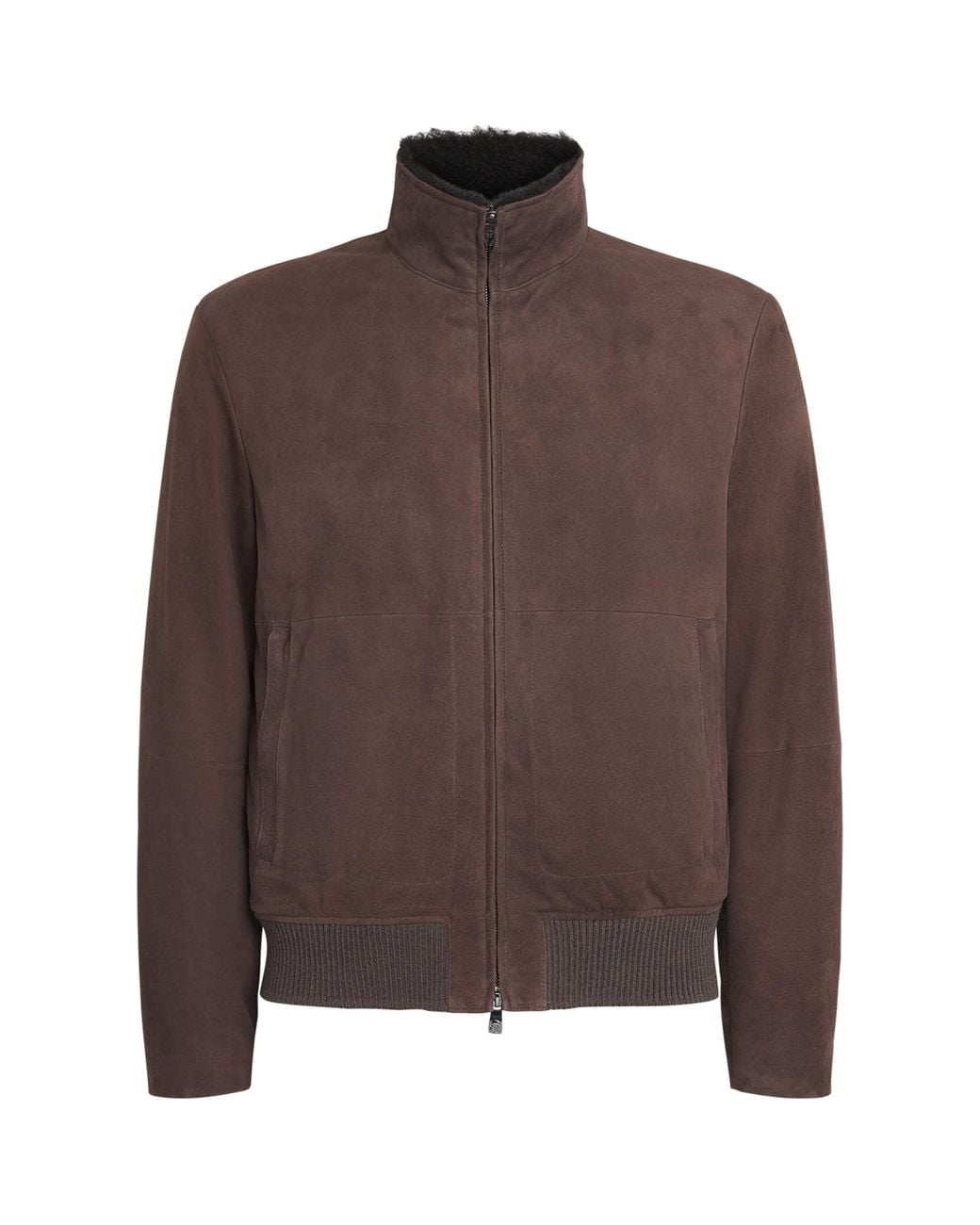 Corneliani Brown Suede-Shearling Funnel-Neck Jacket for men