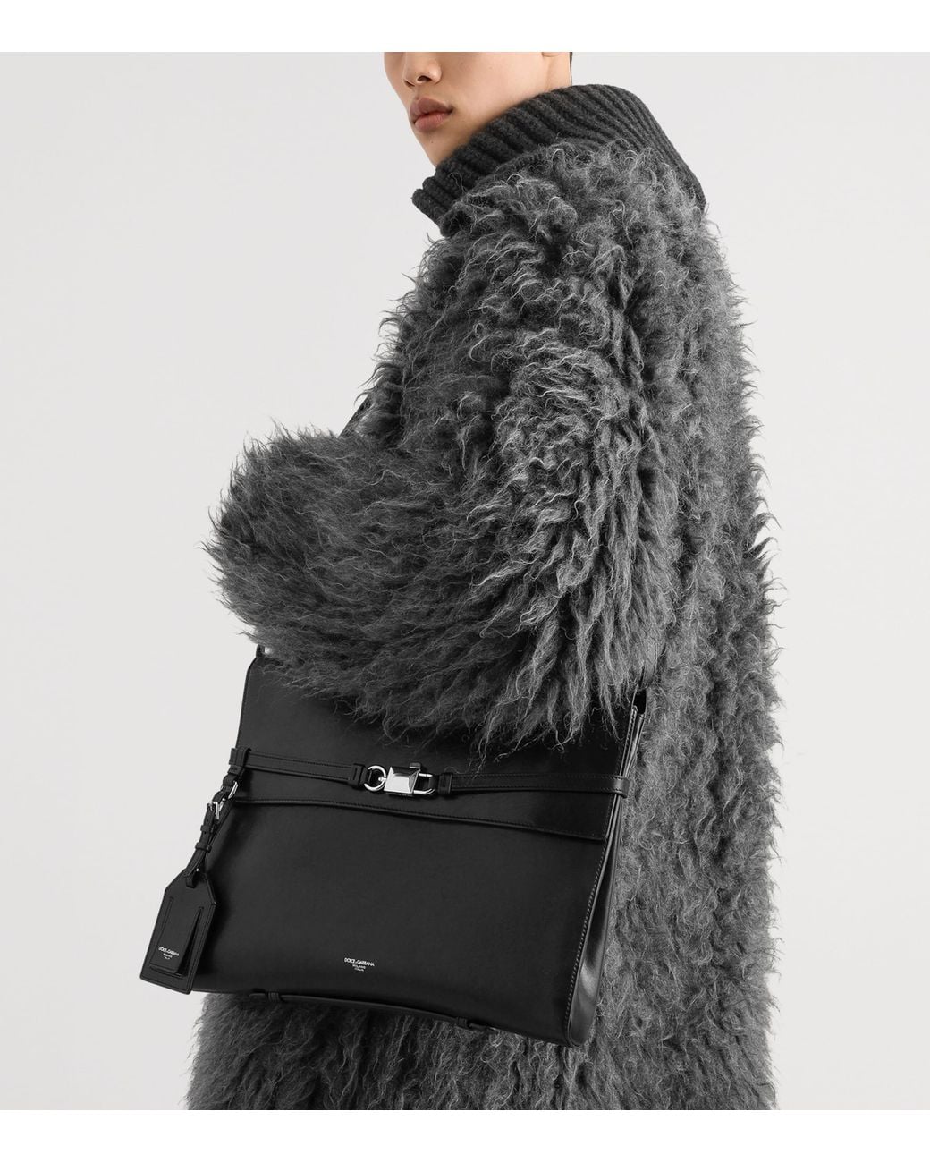 Dolce & Gabbana Black Leather Clip-Lock Messenger Bag for men