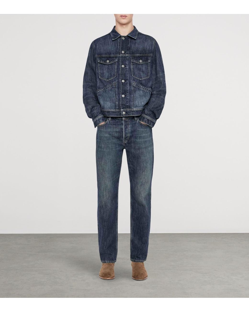 AllSaints Blue Denim Trucker Jacket for men