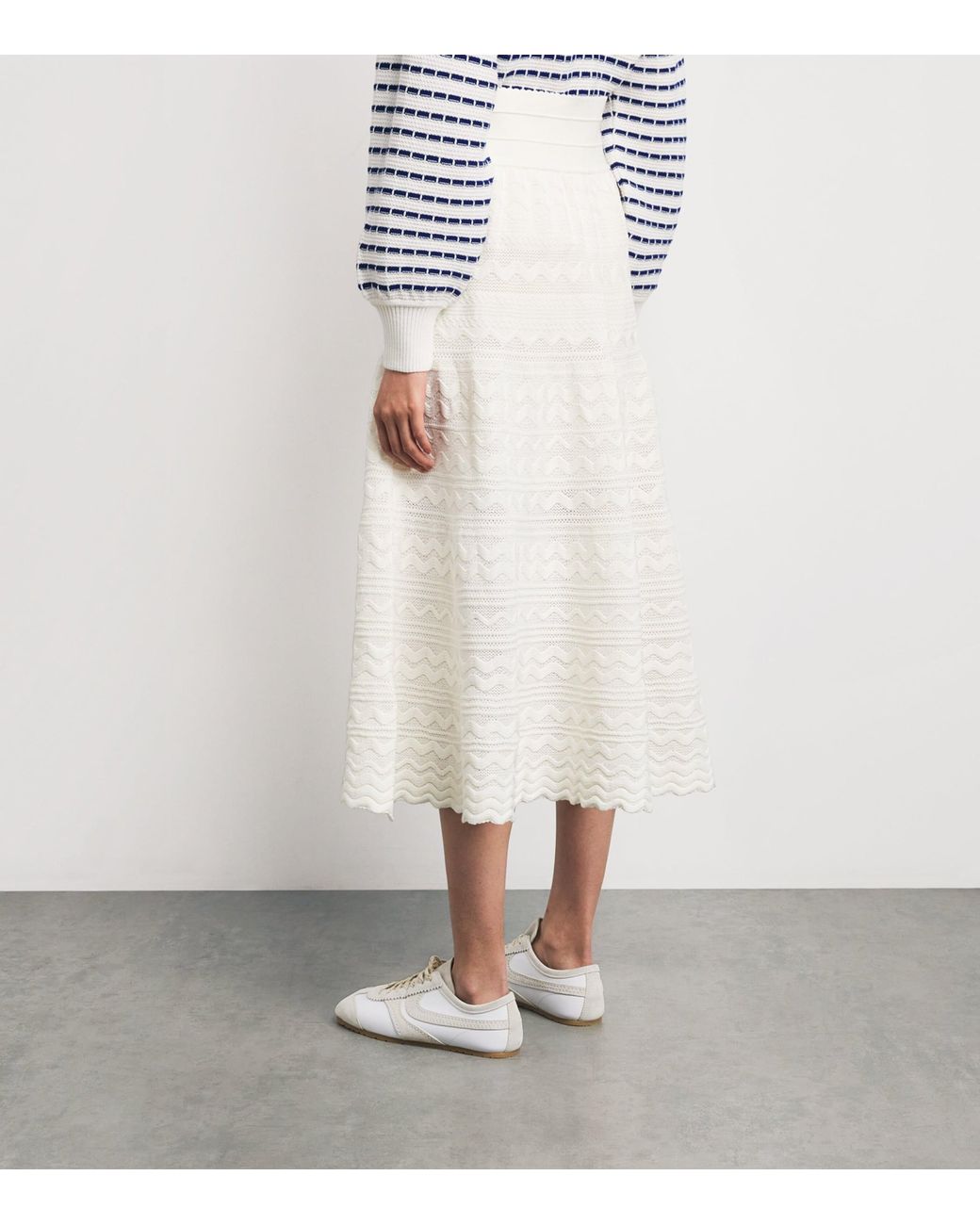 Molli White Cotton Crochet Midi Skirt