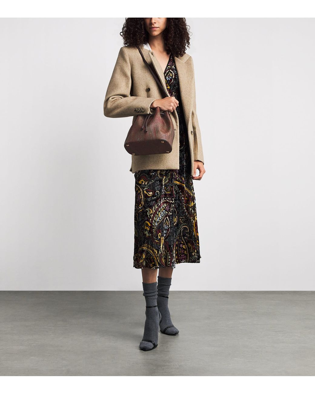 Etro Brown Small Paisley Arnica Bucket Bag