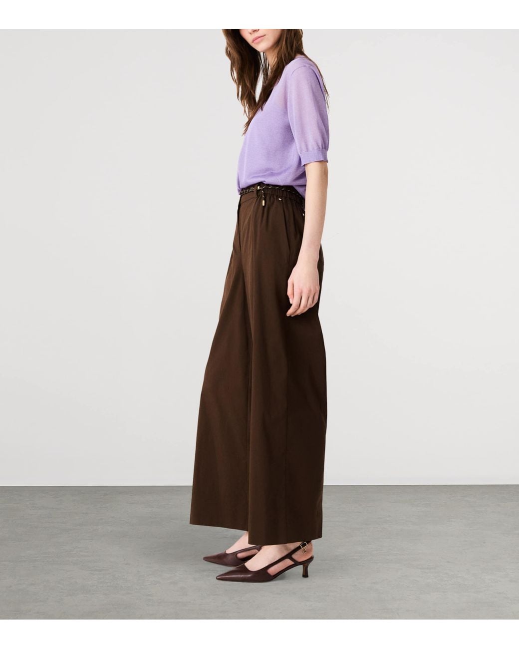 Maje Brown Cropped Wide-Leg Trousers
