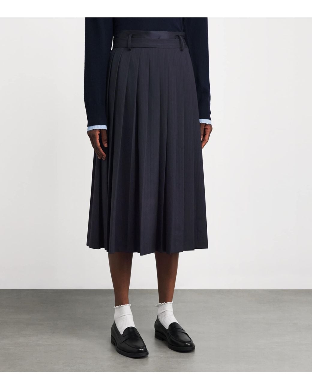 Sandro Blue Wool-Blend Pleated Midi Skirt