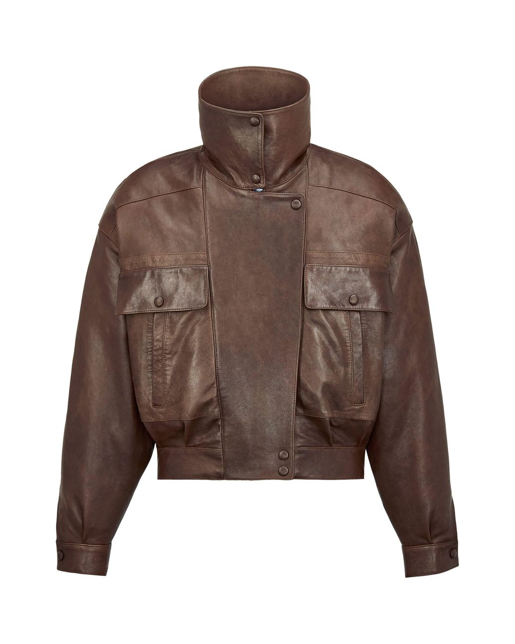 Saint Laurent Brown Leather Funnel-Neck Bomber Jacket
