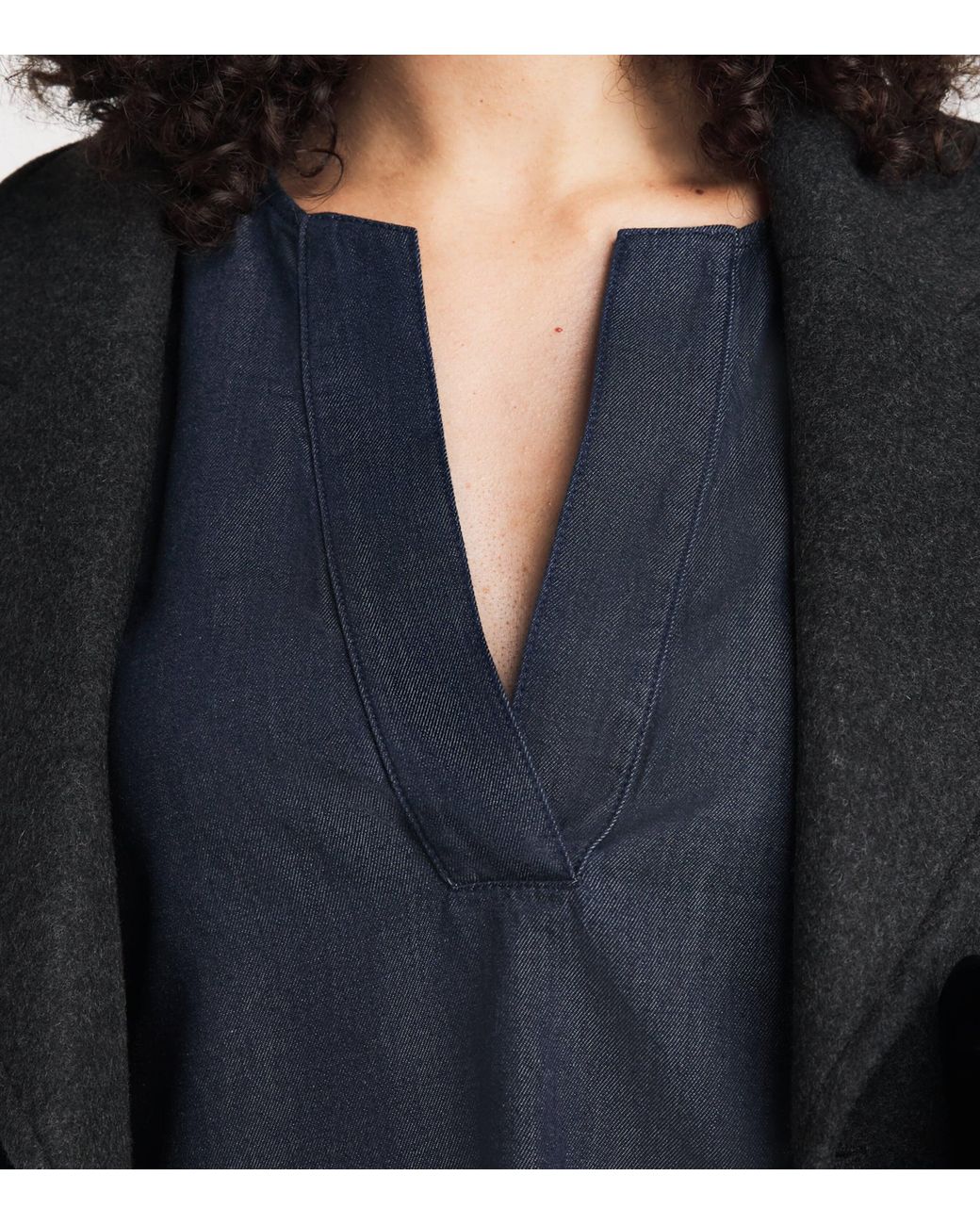 FRAME Blue Denim The Off Duty Popover Blouse