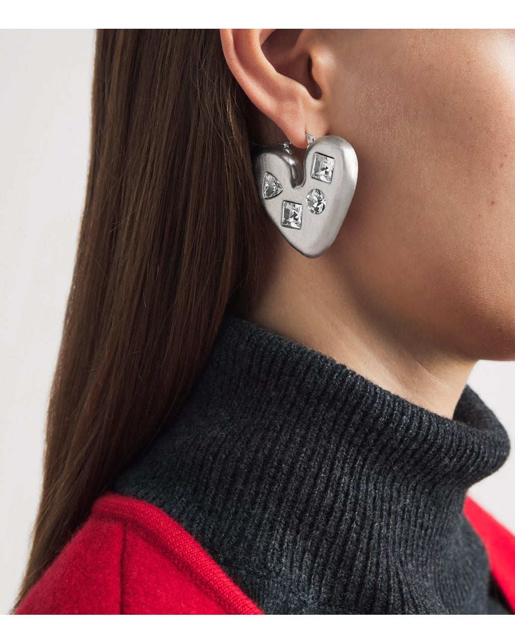 Jacquemus Natural Crystal-Embellished Heart Earrings